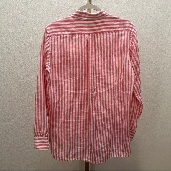 LRL Ralph Lauren  100% Linen Popover Top Womens S Pink White Striped - Picture 5 of 5